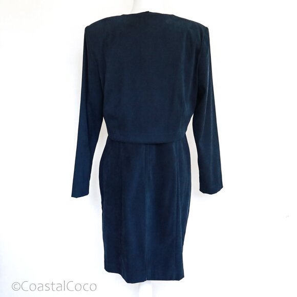 Vintage RJ&Co Dress Jacket Set 12P Micro Suede Floral Embroidered Career Holiday - Picture 3 of 16